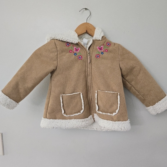 Little Me Brown Sherpa Coat Hooded Jacket Full Zip Embroidered Girl - 3T - Picture 1 of 13